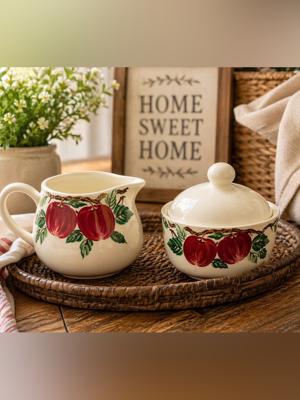 Nancy Calhoun Bella Roma Apple Sugar Bowl & Creamer Set Vintage Cafe Classico